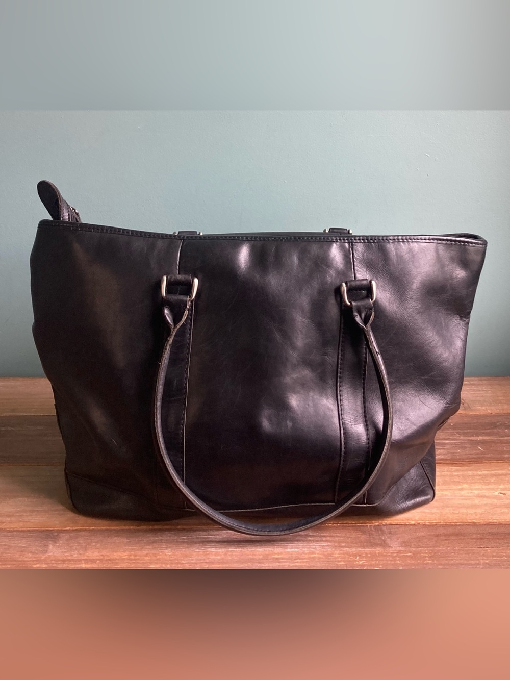 Vintage L.L. Bean Large Town & Field Leather Tote Bag Black - Picture 14 of 15